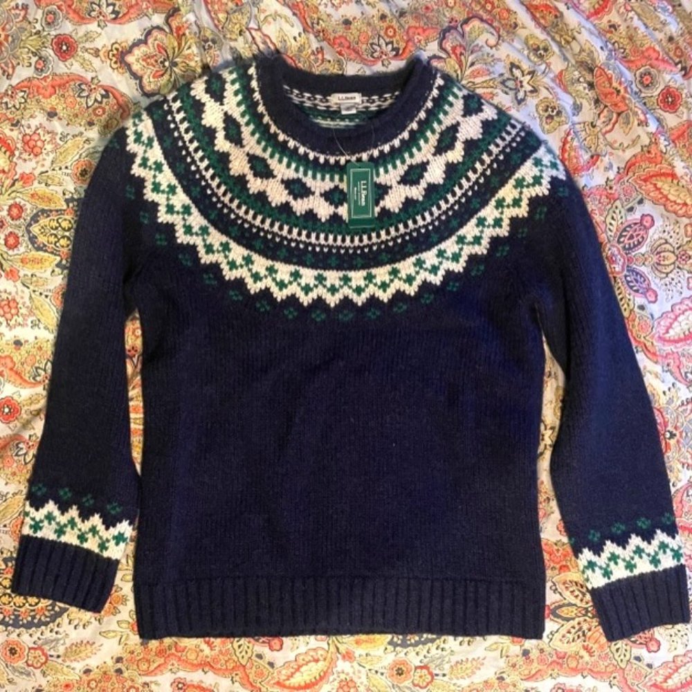NWT LL Bean Classic Ragg Wool Sweater Crewneck Pullover Fair Isle Women's Medium